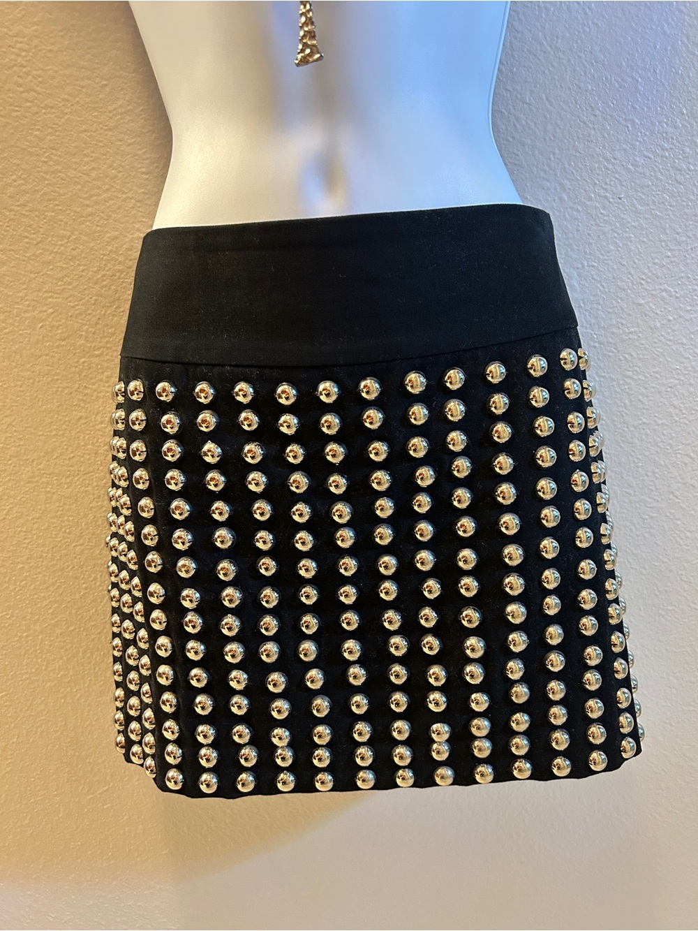 Betsy & Adam Black Mini Skirt with Gold Stud Detailing